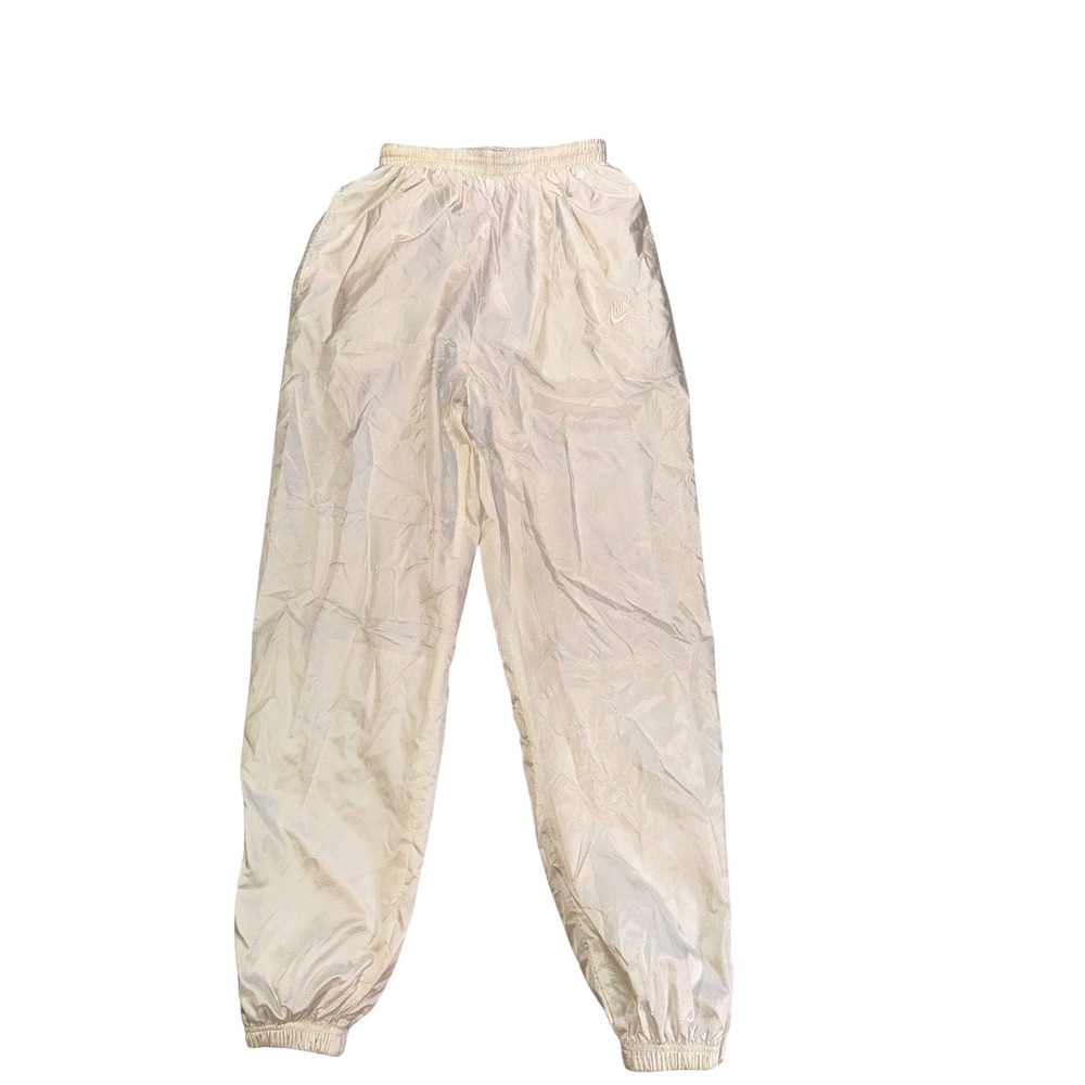 Nike 2000s Vintage Windbreaker Track Pants Cream Off White Joggers Men Small